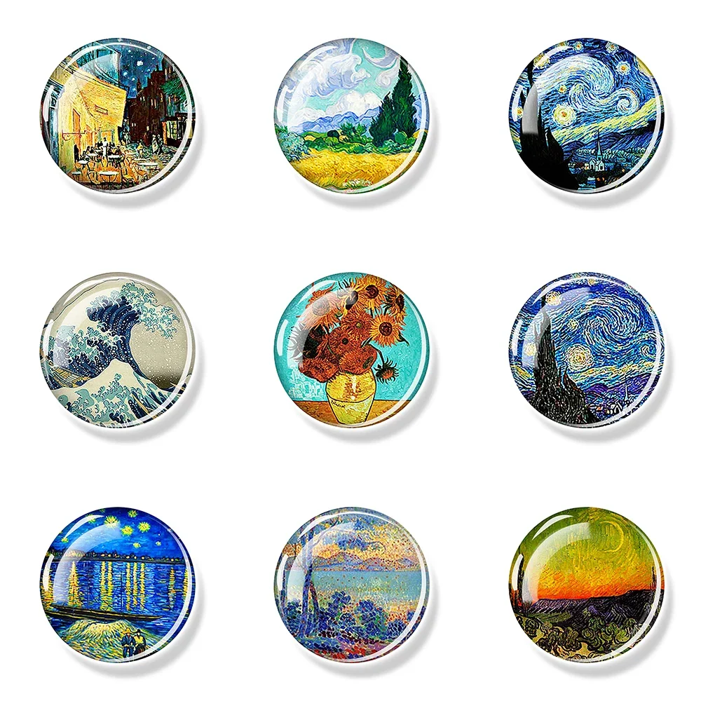 Van Gogh Starry Night Sunflowers Magnet Naklejki na lodówkę Dekoracja domu Lodówka Dekoracja Szklany kryształ Cabochon Art Souvenir — zdjęcie 2