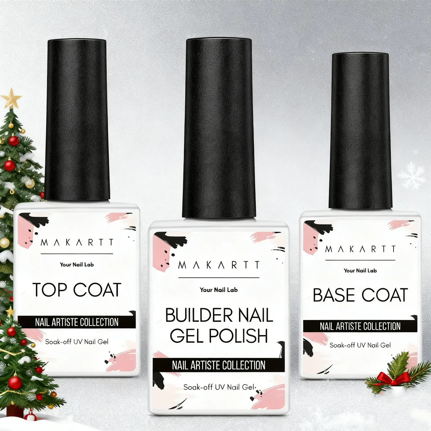 

3PCS Builder Nail Gel with Base Top Coat Kit- Makartt Clear Gel Nail Polish No Wipe Glossy Nail Strengthener Extension Manicure