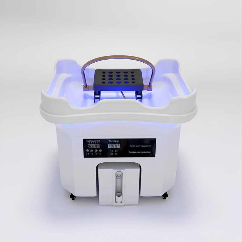 New head spa shampoo basin with water circulation system, 50-liter water tank and 25-liter wastewater tank, two shipping packaging options available.