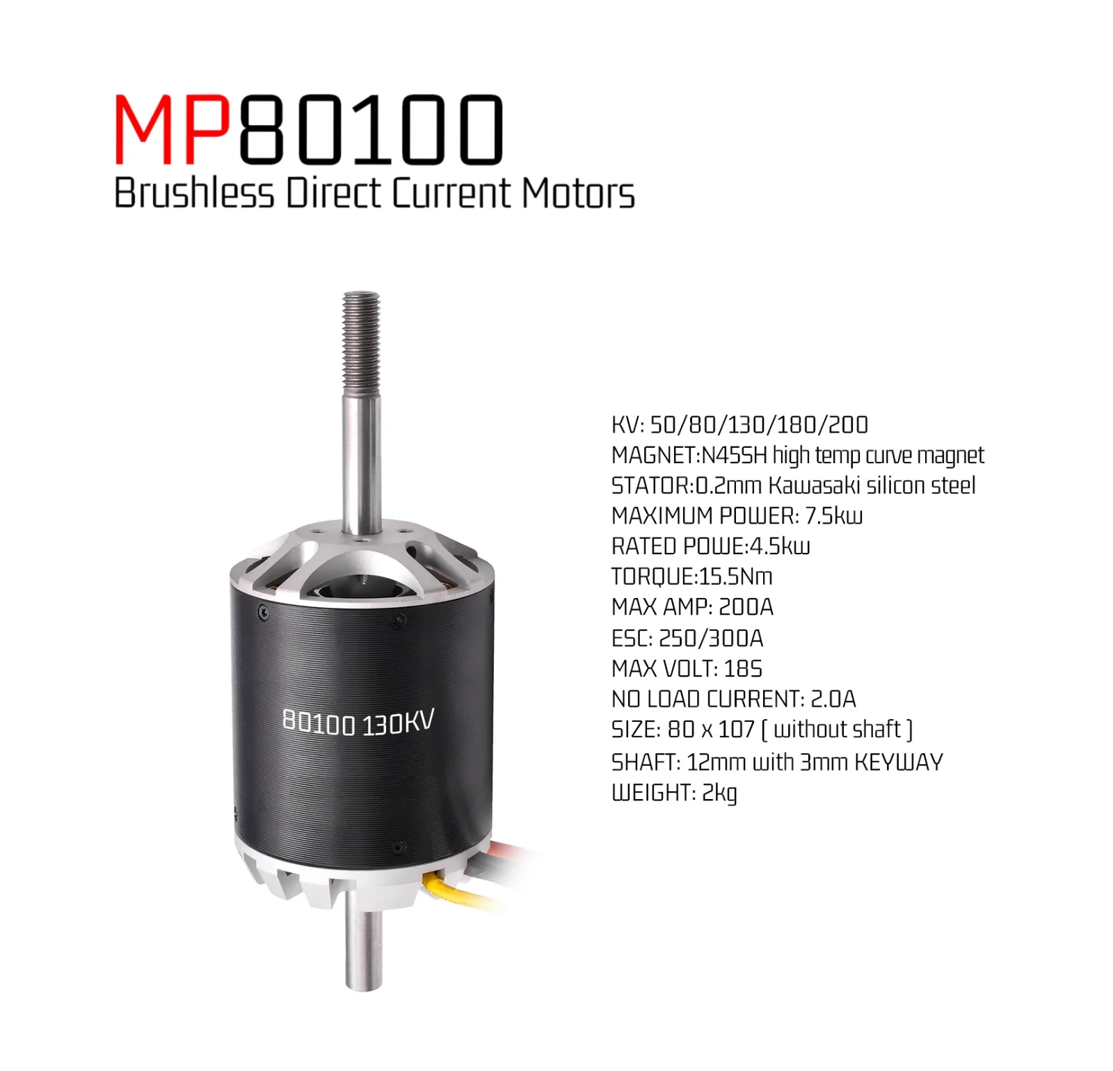 80100 Outrunner DC Brushless Motor (Sensored or Sensorless) 7Kw for Electric prototypes