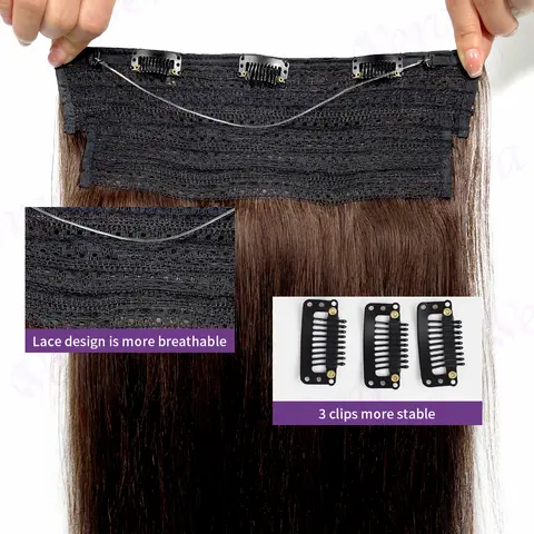 Trådförlängningar 26 tum mörkbrun trådhårförlängning lång hårstycke mörkt hår clips-in-förlängningar äkta hår tråd brun 6 best sales bruna hårförlängningar - №5