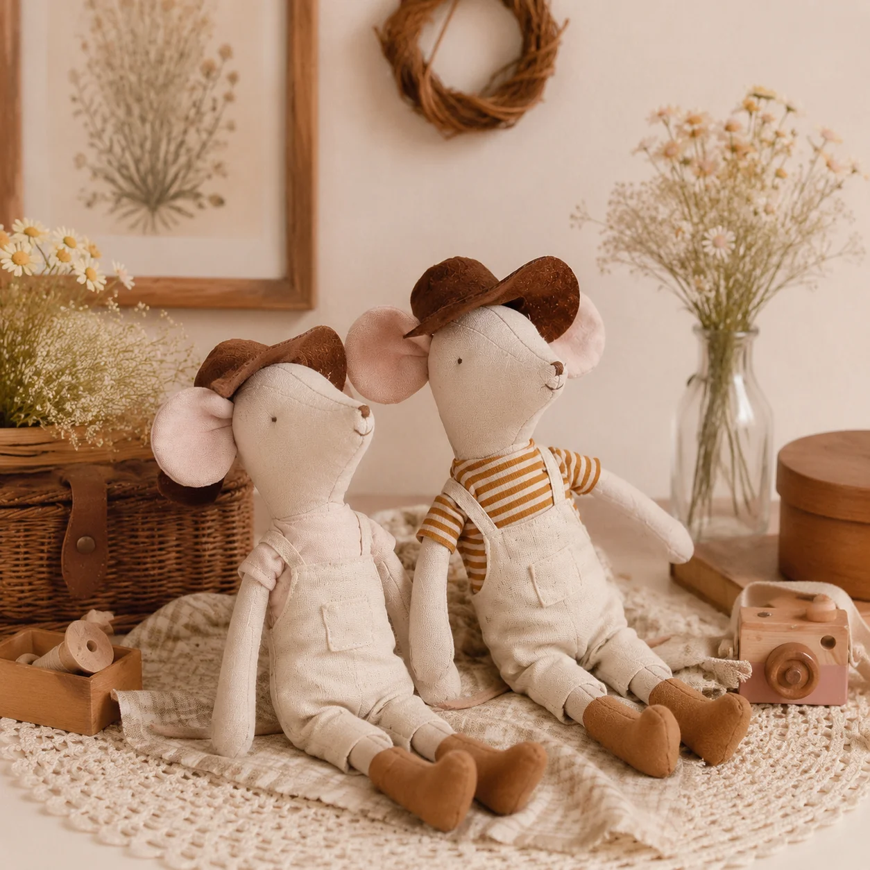 30cm Handmade Mouse Plush Doll, Cute Fabric Animal Toy, Warm Companion for Children, Home Decoration, Birthday & Holiday Gift