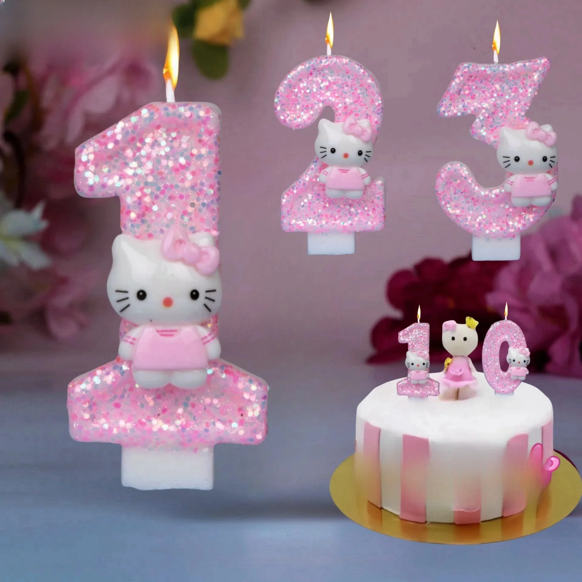 Sanurgente-Fournitures de décoration de fête à motif de dessin animé créatif, accessoires de gâteau d'anniversaire, Hello Kitty, 0-9, numérique, ci-après les, Kawaii, cadeau