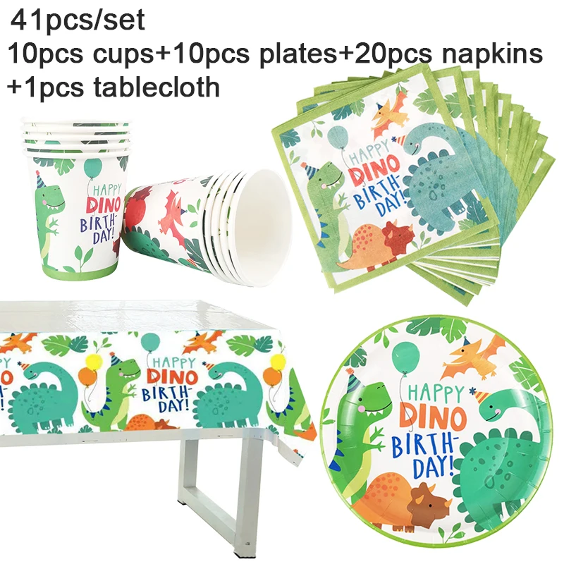 Dinosaur Party Supplies Dinosaur Tableware Set Happy Birthday Party Decorations Kids Boy Jungle Safari Party Baby Shower Favors