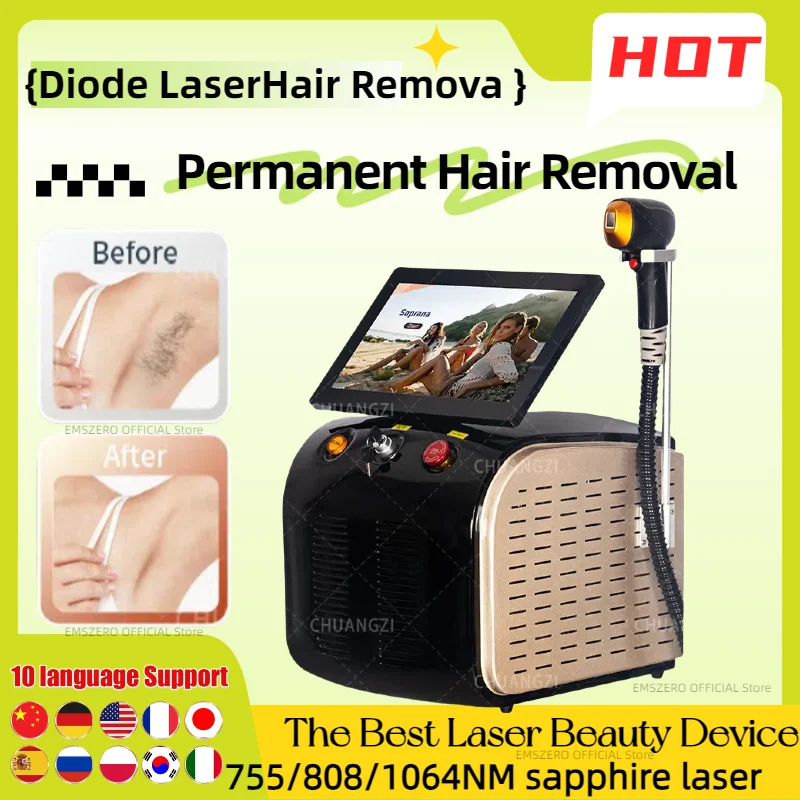 

New Style Permanent Depilation 808NM 755NM 1064NM Diode Laser Hair Removal Machine Safe Depilation Ice Platinum