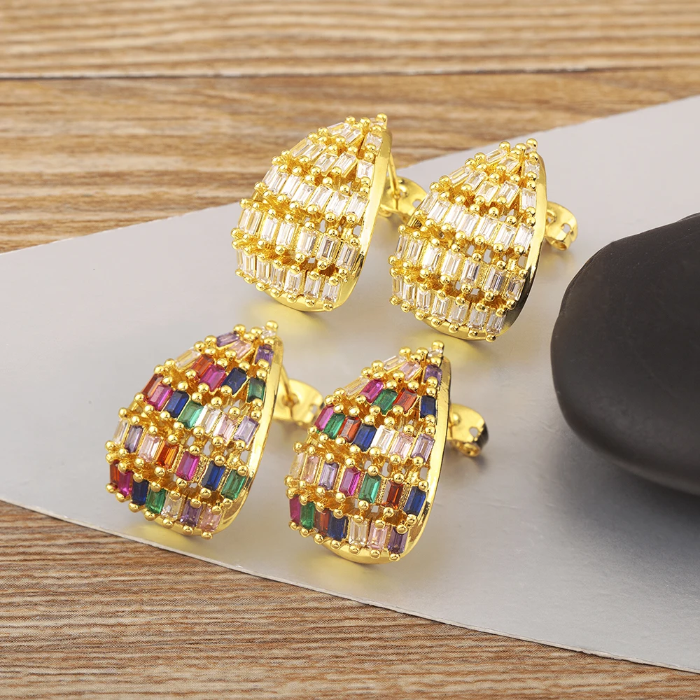 Nidin Classic New Design Waterdrop Shape Pave White/Colorful Zircon Stud Earrings For Women Light Luxury Ear Jewelry Accessories