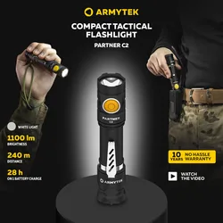 Linterna LED táctica 2 en 1, linterna con imán EDC Armytek Partner C2, USB 1100/1020 lm (F07802W/F07802C)