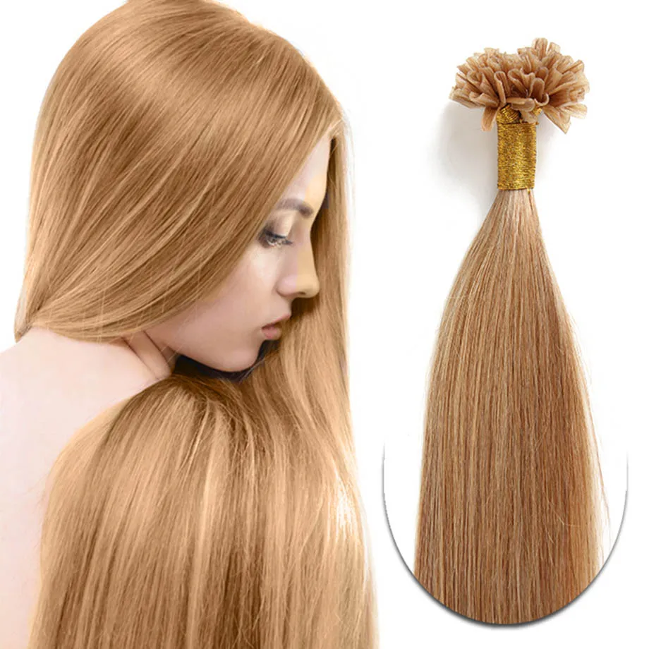 U Tips Hair Extensions Human Hair Pre Bonded Nail U Tips Real Human Hair Piece Keratin U Tip Fusion Extensions 100 Strands 50g