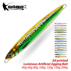 Hunthouse Metal Jig Fishing Lure 40g/60g/80g/100g/120g/150g/200g 3D Printed Trolling Hard Bait Saltwater for Mackerel Sea Bass