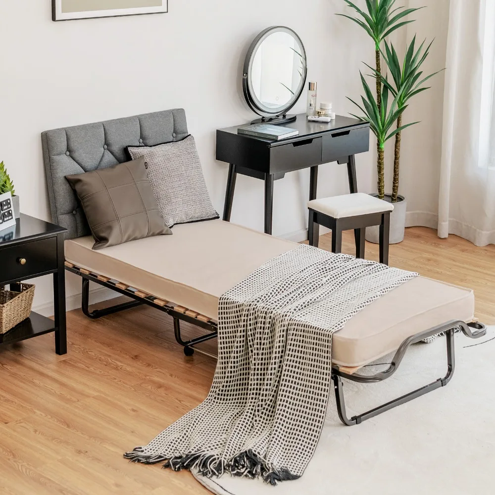 Folding Bed with Memory Foam Mattress & Storage Bag Foldable Portable Guest Bed