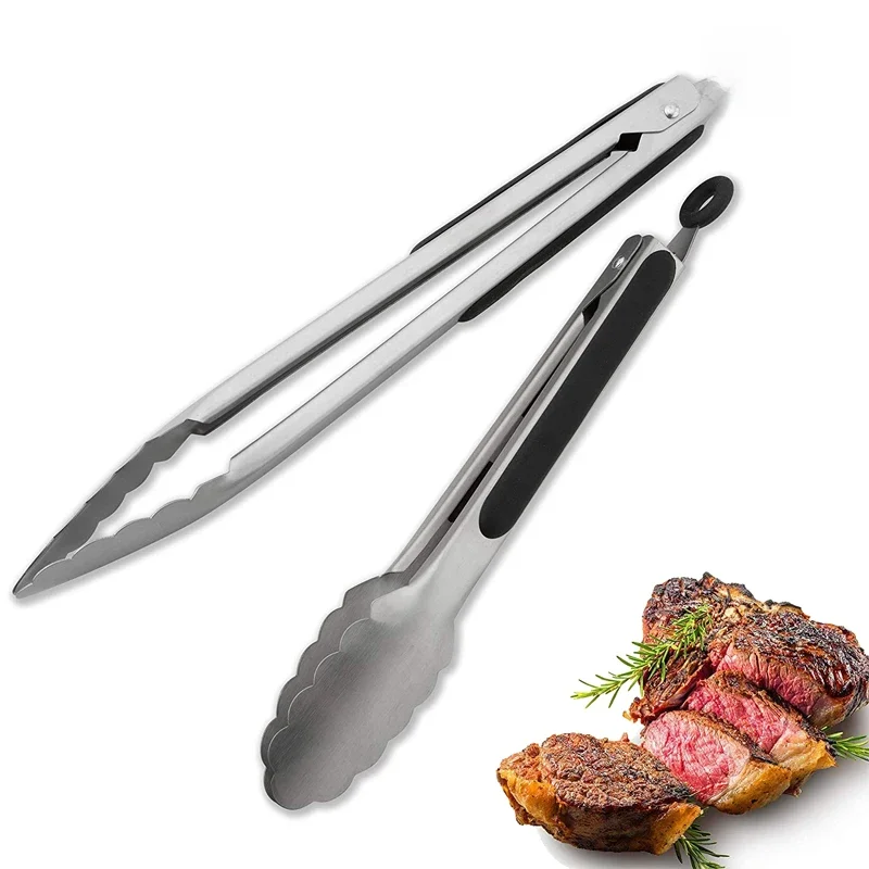 LMETJMA 9'' 12'' 14'' 16'' szczypce kuchenne szczypce do grilla ze stali nierdzewnej do gotowania BBQ antypoślizgowe szczypce do sałatek klipsy KC0312 — zdjęcie 2