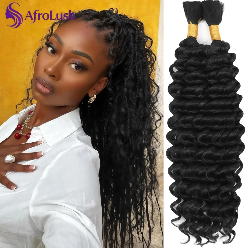 2/3/4 ciocche di capelli umani naturali per trecce, lunghezza 26-28 pollici, capelli umani ondulati a onde profonde, ideali per trecce boho, senza trama, capelli ricci vergini di qualità 16A,