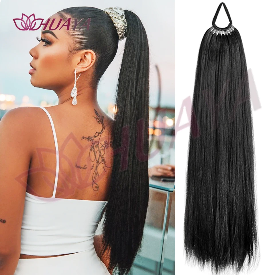 

Synthetic Ponytail Extensions for Women Long Straight Ponytail With Elastic Band Fluffy Natural Hairpiece Fake Pony Tails