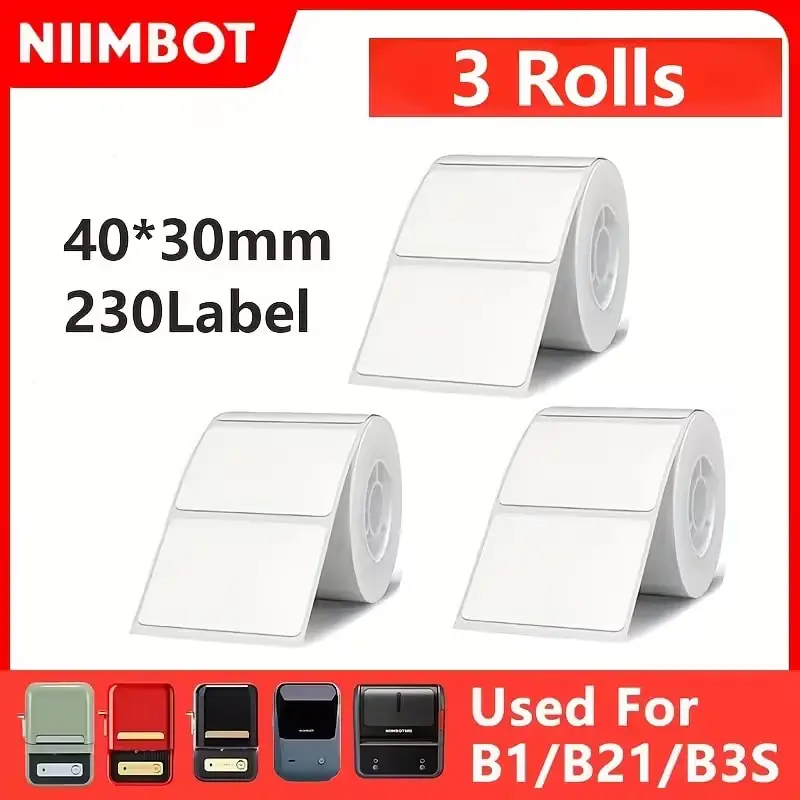 3 Rollen B21 Weiß 40x30mm-230 Etikettenpapier, Geeignet für NIIMBOT B1 B21 B3S Etikettendrucker, Wasserfest, Selbstklebendes Etikettenpapier