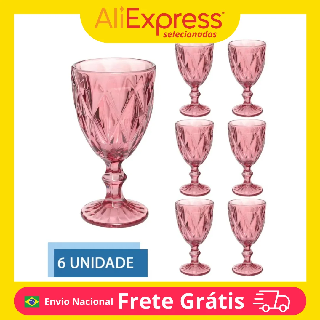 Kit With 6 Glasses Diamond Amethyst Reinforced Glass 340ml-Red Wine Glass-IMMEDIATE SHIP TO ALL BRAZIL