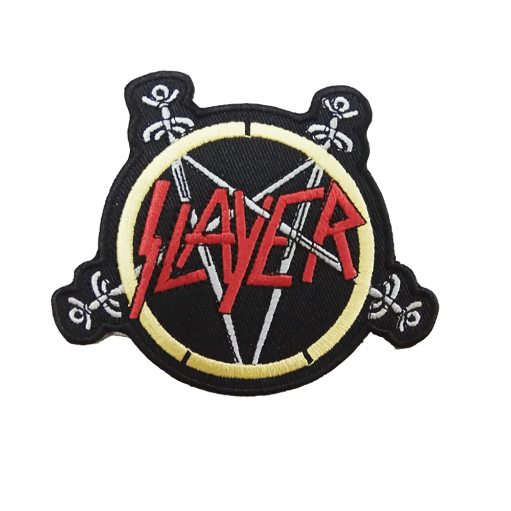 SLAYER Rock Band Embroidered Sew On Iron On Badge For Clothing Badge Heavy Metal Logo Music Jackets Bags Cool Stickers Applique