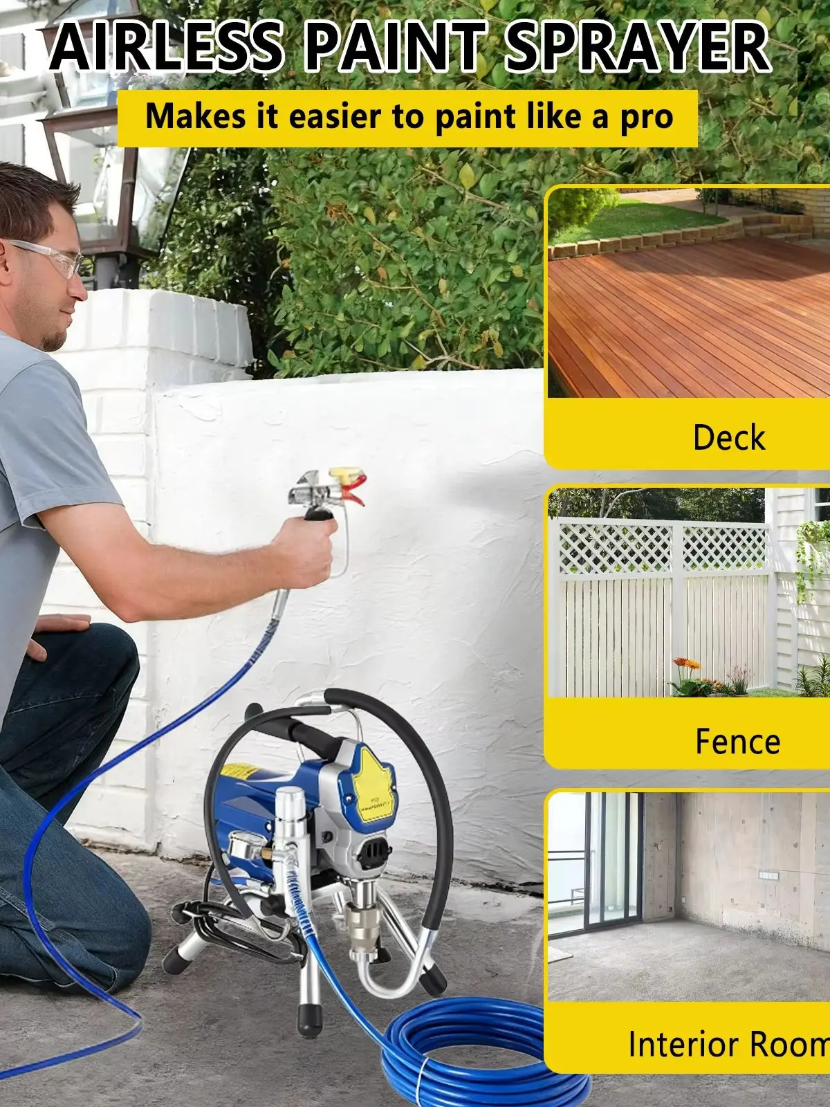 2200 W Airless-Farbspritzgerät, professionelle, extrem leise Wandfarbpistole, 3000 PSI Druck, Leerlaufvolumen 2 l/min, geeignet für die Arbeit mit verschiedenen Materialien