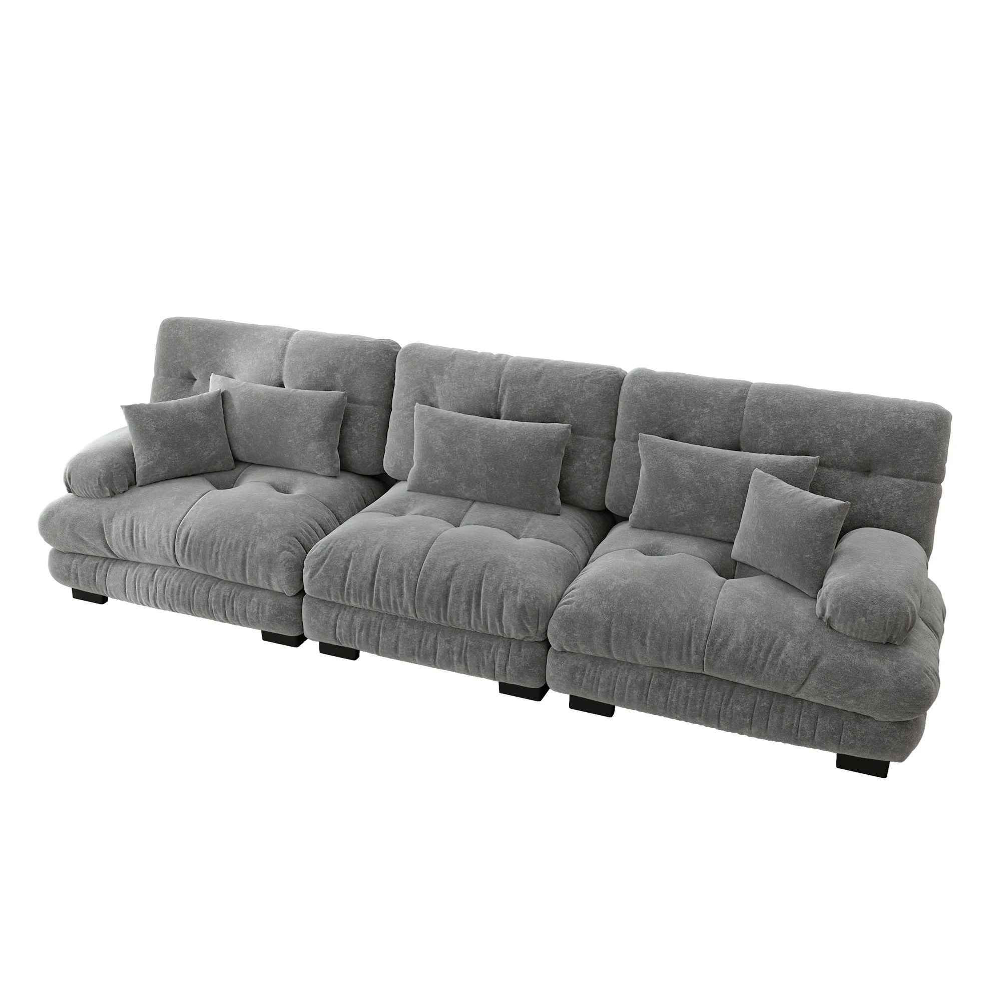 Sofá Esquinero Modular de 3 Plazas con Asientos Profundos y Reposabrazos Acolchados en Chenilla Gris