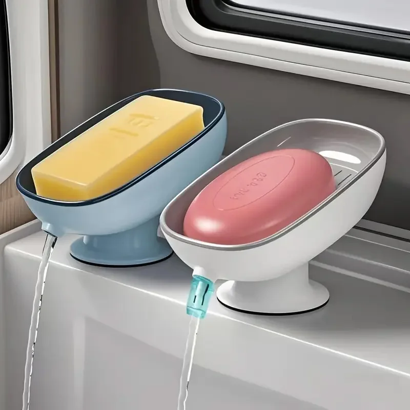 Jabonera con ventosa drenable, a prueba de herrumbre, para baño, fregadero de cocina, ducha, diseño de lujo, fácil de limpiar