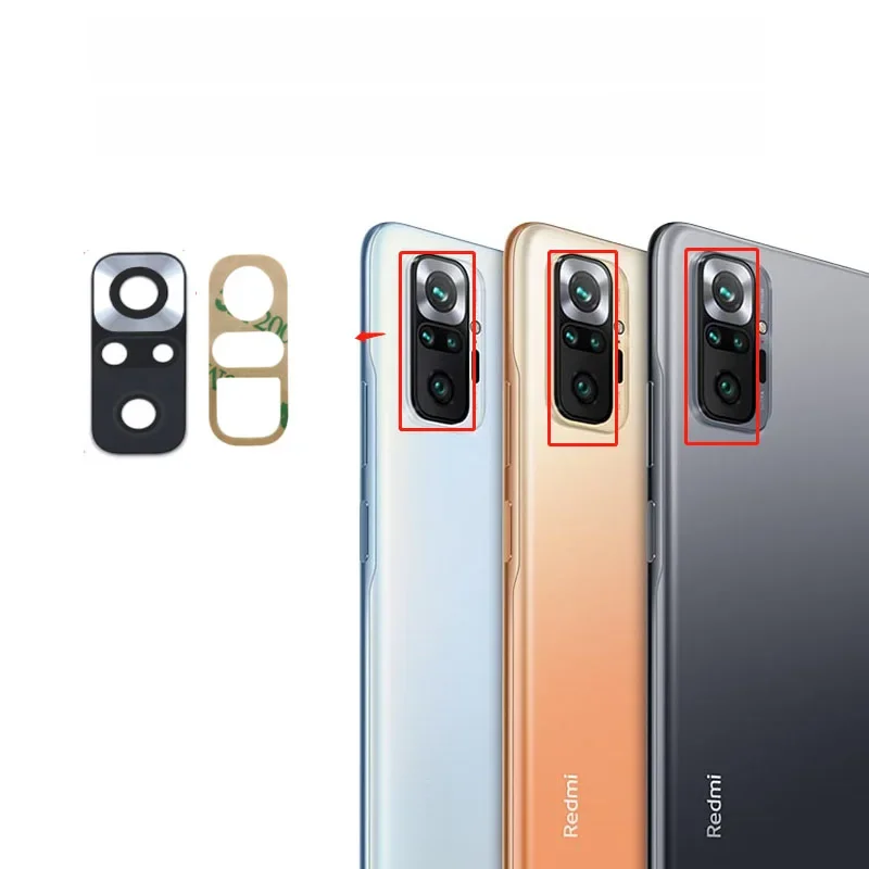 Objectif de caméra arrière pour Xiaomi Redmi Note 10 Pro Max, lentille en verre avec autocollant adhésif 2021 M2101K6G M2101K6R