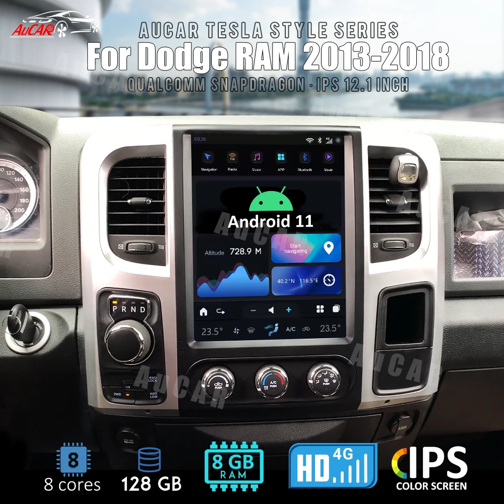 

AuCar 12.1" Tesla Style Android 11.0 Car Radio Audio GPS Navigation 8G-128G For Dodge Ram 2013-2018 Car Multimedia Stereo Player