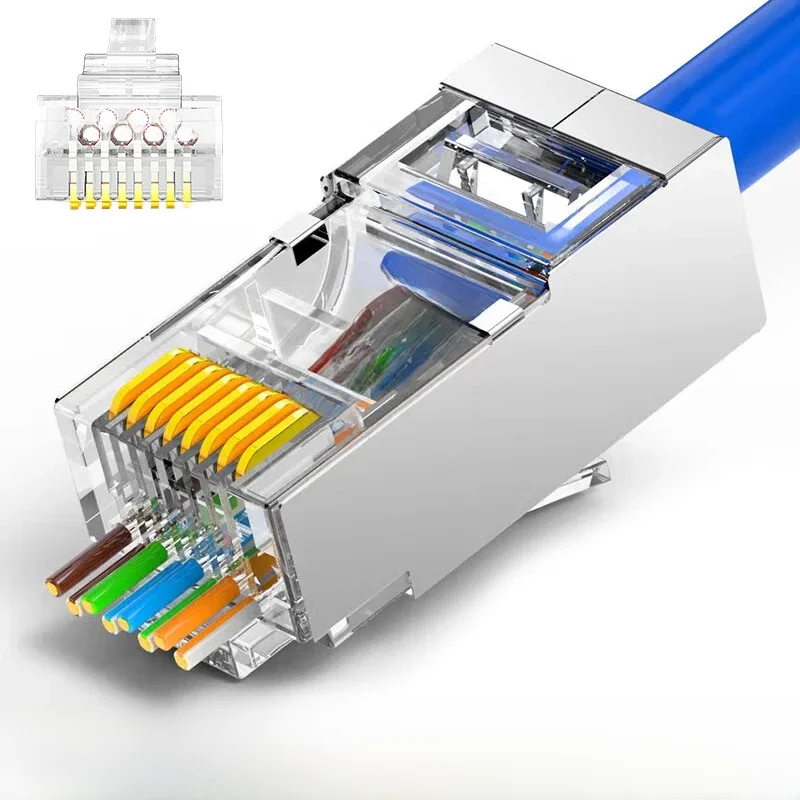 Cat6 Pass Through Shielded RJ45 Modular Plug Gold Plated 8P8C RJ45 Ends Network Connectors UTP STP For Solid Stranded Wires
