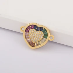Copper Gold Sliver Color Heart Charm Connector for Jewelry Making Necklace Bracelet DIY Accessories Rainbow Crystal Pendants