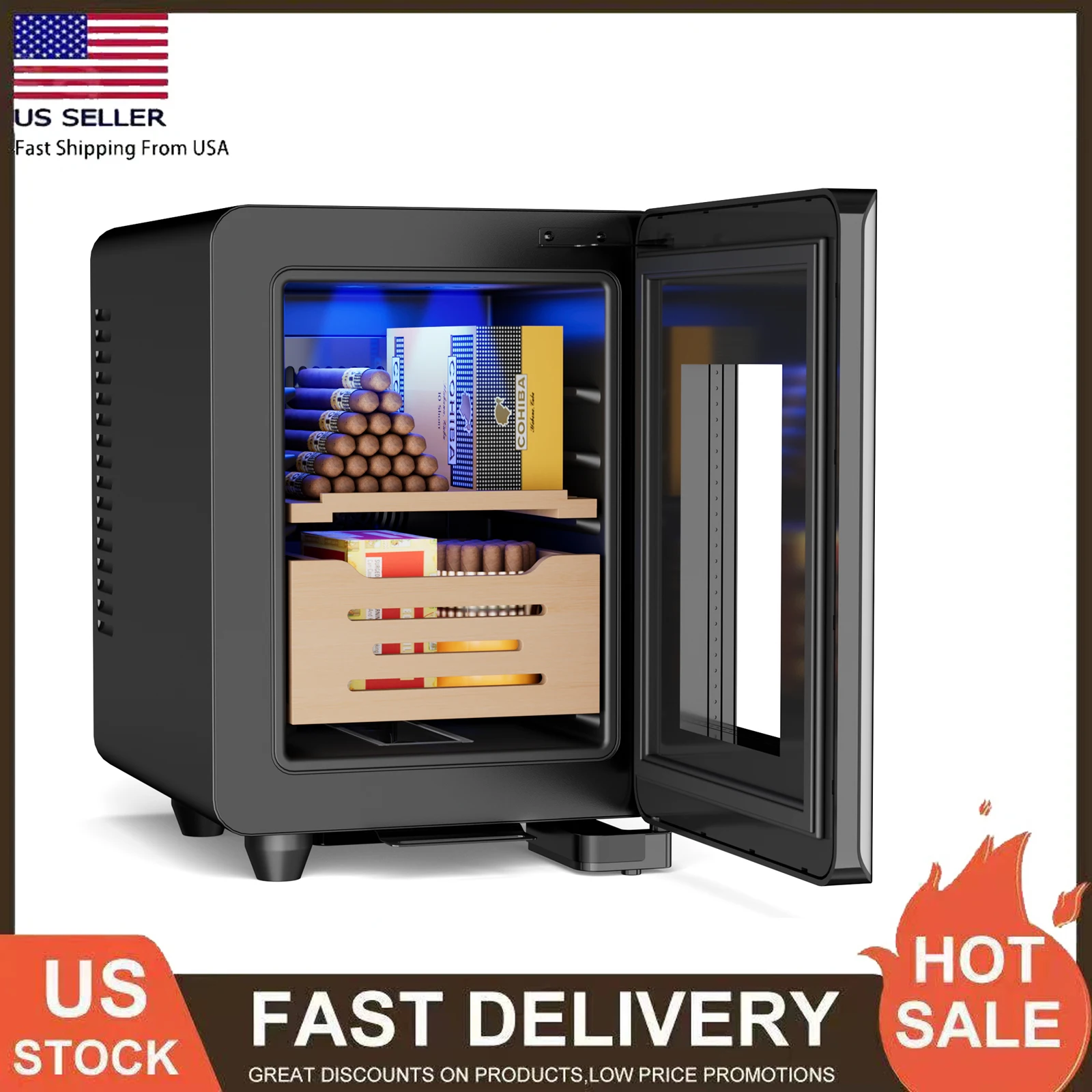 8L Electric Fridge with Lock, 80 Count Countertop Cabinet with LCD Digital Display, Small Cooler with Glass Door Gift for Father