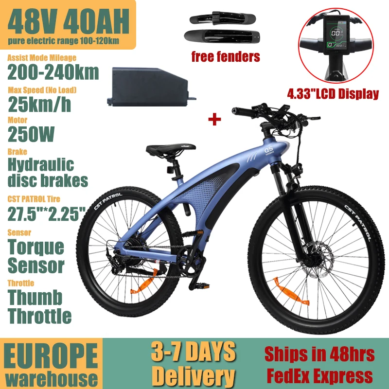 HX Q5 Elektrische Fiets 48V 20AH Uitneembare Batterij 85N.M Hoge Koppel Motor 120KM Lange Actieradius 27.5"*2.25" Mountainbanden Shimano 7 Versnellingen Hydraulische Schijfrem