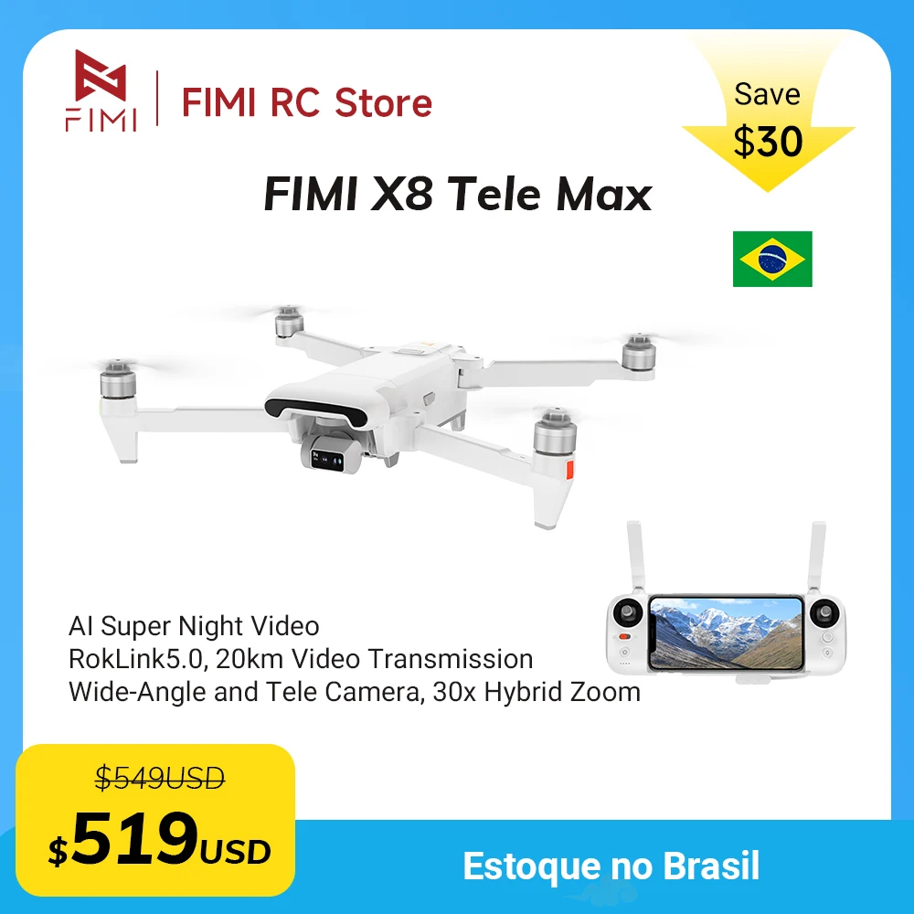 Fimi x8 Tele Max Câmera Novo Drone 4k 60fps 5.0 Roklink 20km Faixa 3 Eixos Carda - imagem 1