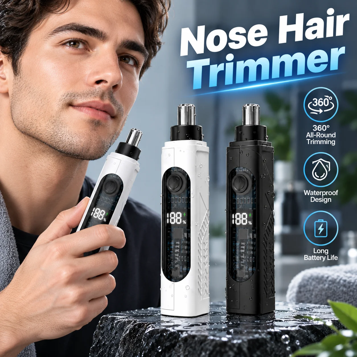 Electric Nose Hair Trimmer For Men LCD Power Display Painless Ear Nose Hair Removal Shaver Rechargeable Grooming Tool