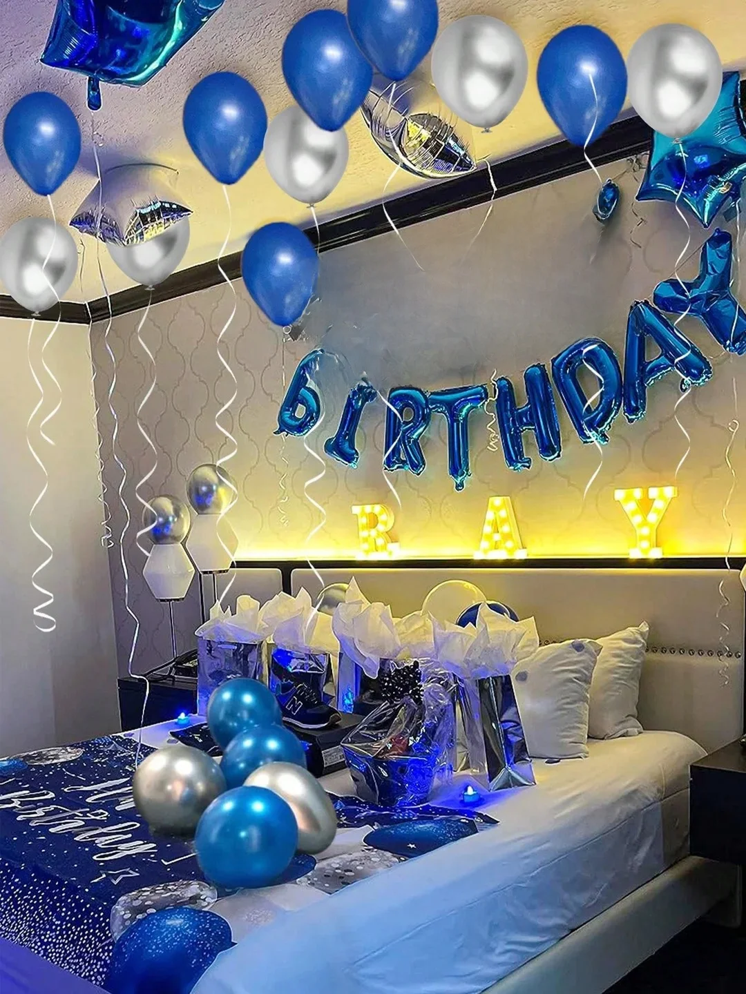 Granatowy zestaw balonów z okazji urodzin, niebieski srebrny balon w kształcie gwiazdy, przyjęcie urodzinowe, walentynki, scena imprezy Happybirthday — zdjęcie 2