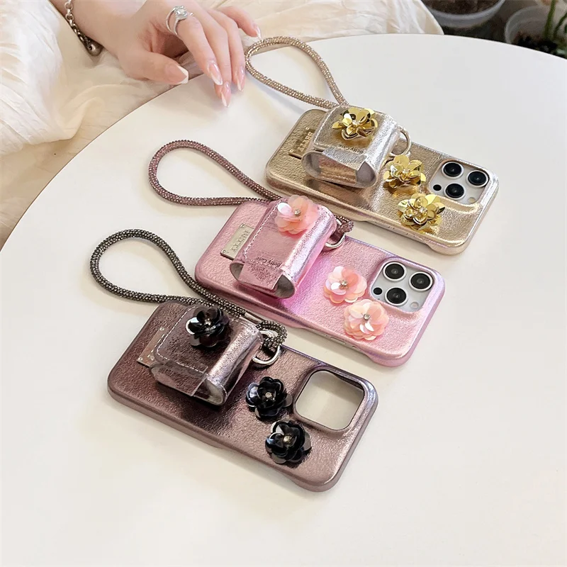 

Simple Premium Sequin Flower Headphone Case Bluetooth Leather Creative Apple Airpods 1 2 Pro 3 Shell Apple