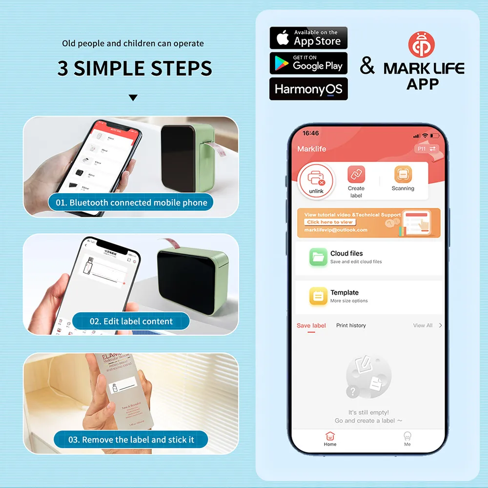 Marklife P15 Thermal Label Printer Similar as D11 D110 D101 Labeling Machine Wireless Bluetooth Label Maker With Label Sticker