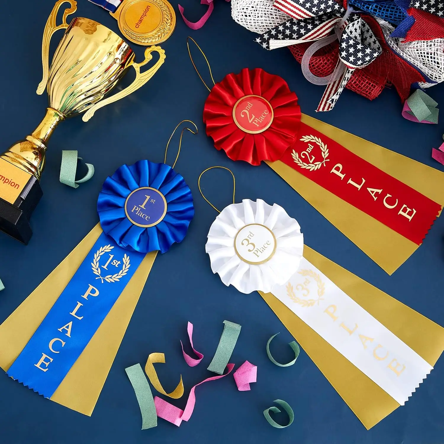 3 Pcs Award Ribbons 1st 2nd 3rd Place Rosette Ribbons Prize Ribbons First Second Third Place Participation Medal Ribbons
