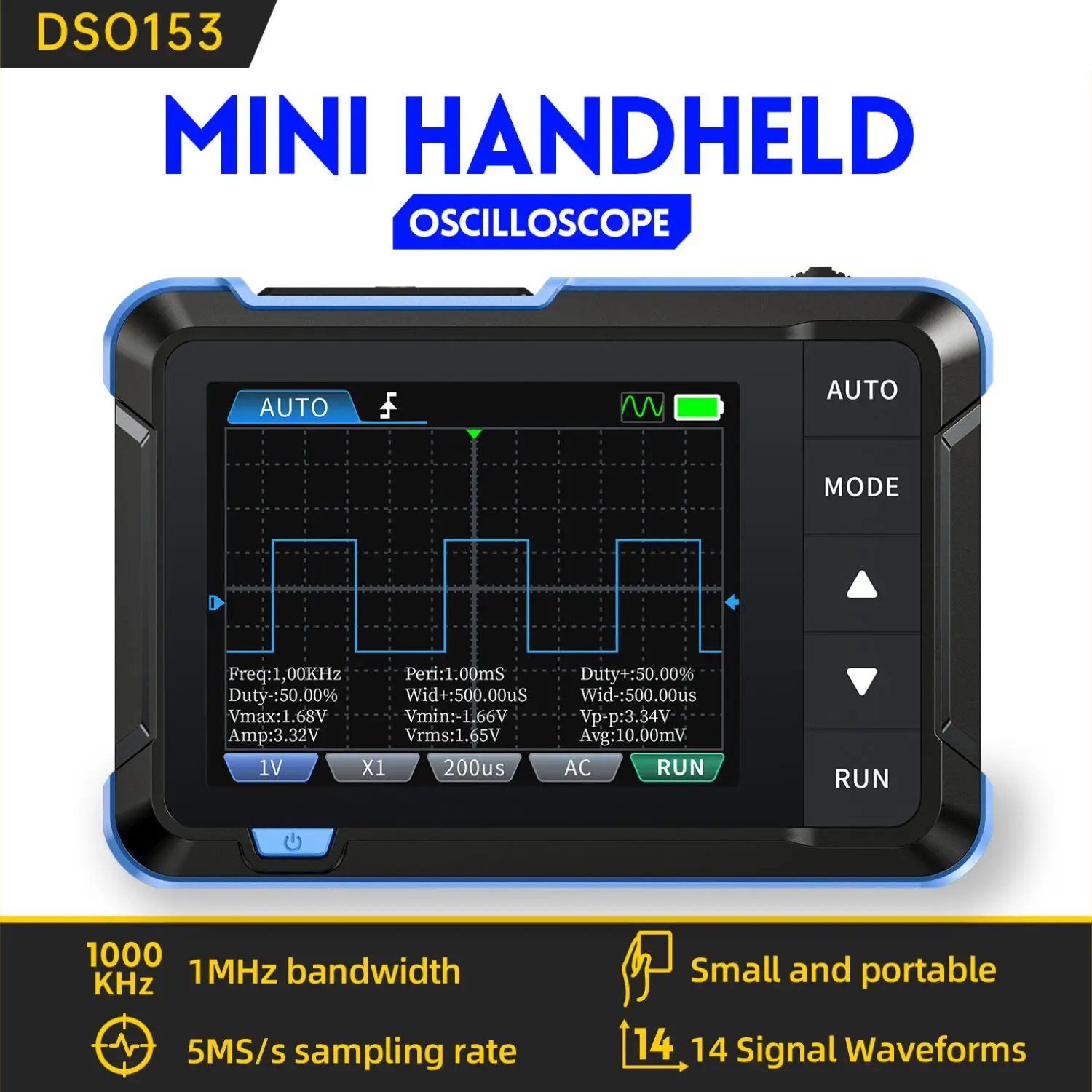 DSO153 Digital Oscilloscope 2in1 Signal Generator Oscope Meter 1M Bandwidth 5MS/s Sampling Rate Oscillometer Multiple Waveforms