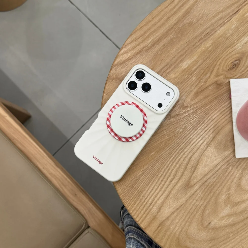 

Atmospheric solid color plaid with magnetic holder mobile case suitable for iPhone15/14/16/17 ProMax shockproof protective case