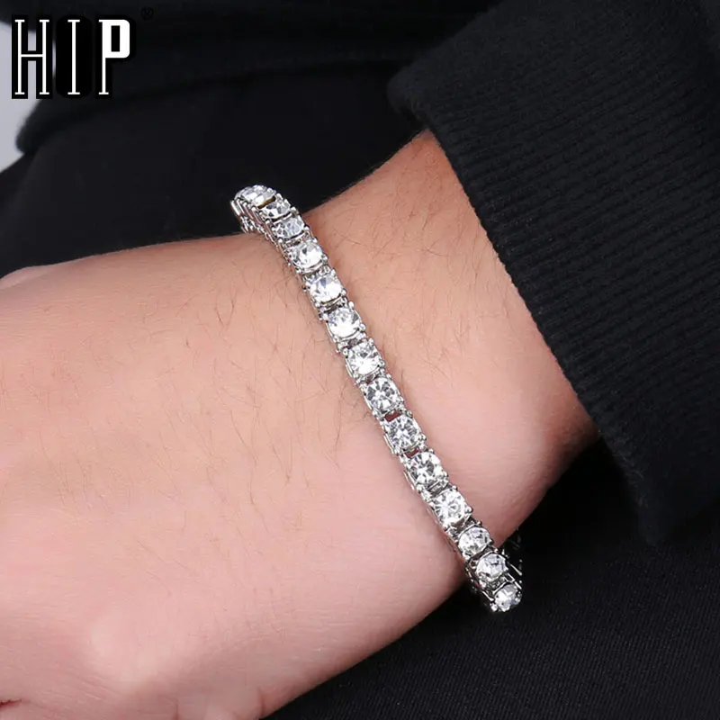 Hip Hop 1Row 2pcs Selling Bling CZ Iced Out Rhinestone Cubic Zirconia Bracelet Tennis Chain Bracelets For Women Men Jewelry