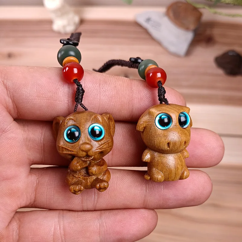 Carving Twelve Zodiac Wood Mini Cute Little Animal Decorations Kids Gift Key Chains Pendant Accessorie Rabbit Sheep Pig Dog