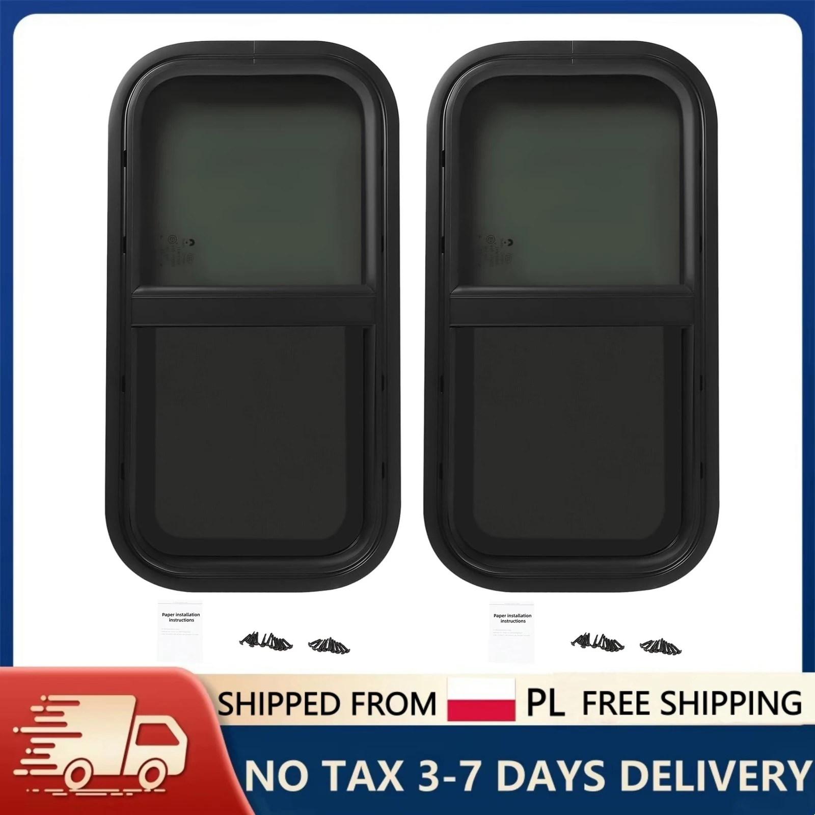 2 unids/set RV ventanas correderas 60x3 0cm/70x40cm caravana ventilación remolque Camper escotilla de ventilación vidrio templado lateral insecto red ventanas