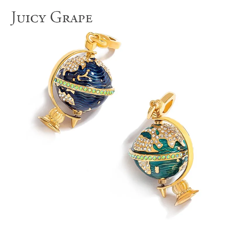 JUICY GRAPE New Original Enamel Charm Globe Necklace Fashion Sweater Chain Accessories Keychain Pendant Birthday Christmas Gift