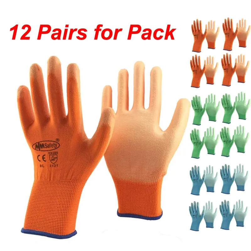 24Pieces/12 Pairs Knitted Polyester Coated PU Palm Garden Safety Work Gloves