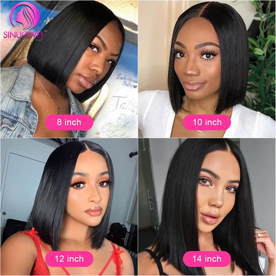 Sinuowei T Part Bob Lace Human Hair Wigs For Women 8-16Inch Brazilian Straight Short Bob 4X1 13X1 Lace Human Hair Wigs