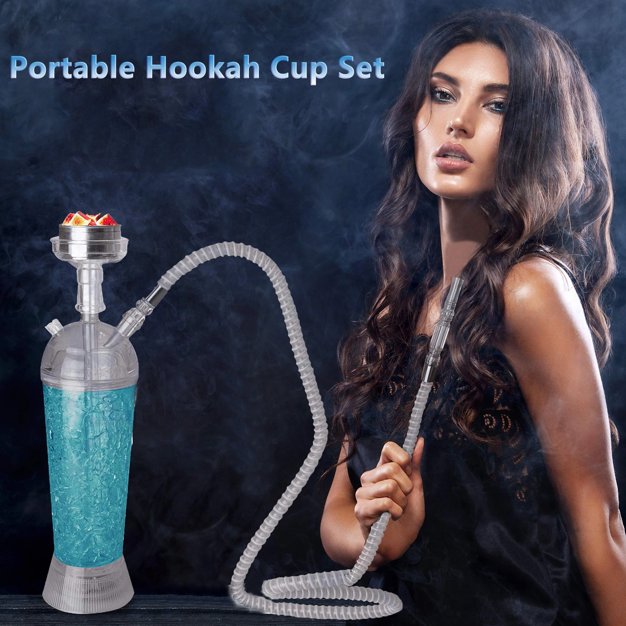 Portable Hookah Cup Set with LED Light and Shisha Accessories Acrylic Hookah Shisha Pipe Easy to Carry for Home Cars and Parties