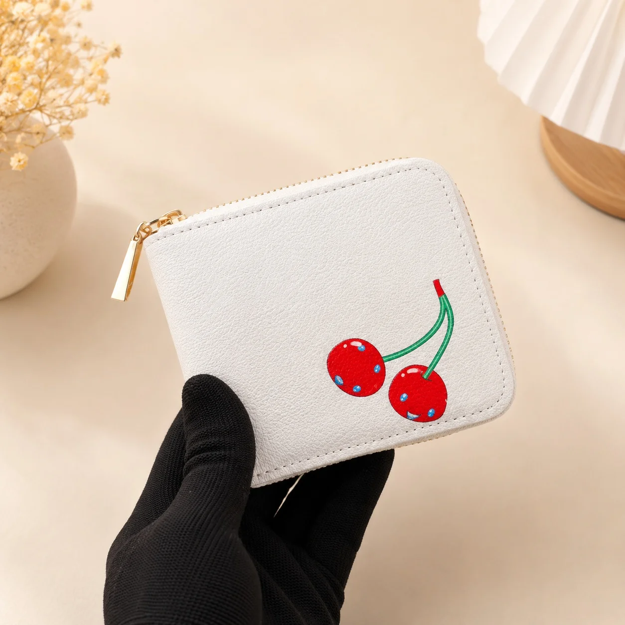 

2026 New Luxury Cherry Mini Wallet with Zipper, 11*8*2cm