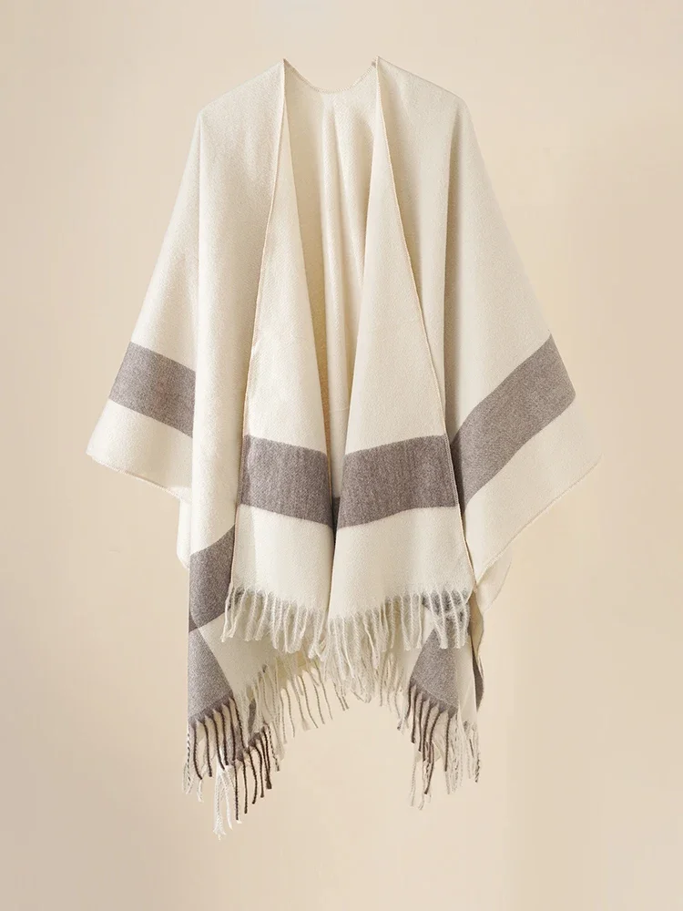 Imitacja kaszmiru Zimowe warstwy Poncho Dla Kobiet Mężczyzn Szalik Ciepły Kobieta Mężczyzna Capa Para Mujer Pashmina Scarve Blanket Wrap Shawl — zdjęcie 2