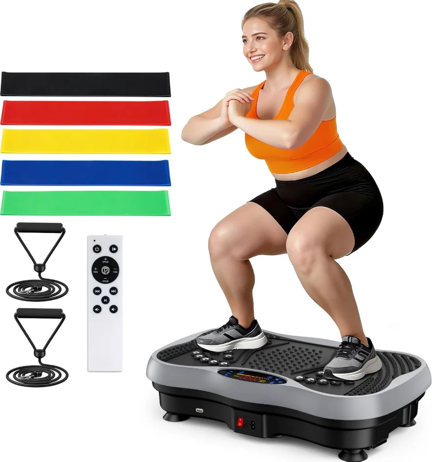 Whole‑Body Vibration Plate Exercise Machine, Multi‑Speed Vibration Fitness Platform With Bluetooth Speaker, Remote Control, Resistance Bands & Loop Bands for Full‑Body Home Workout Training
