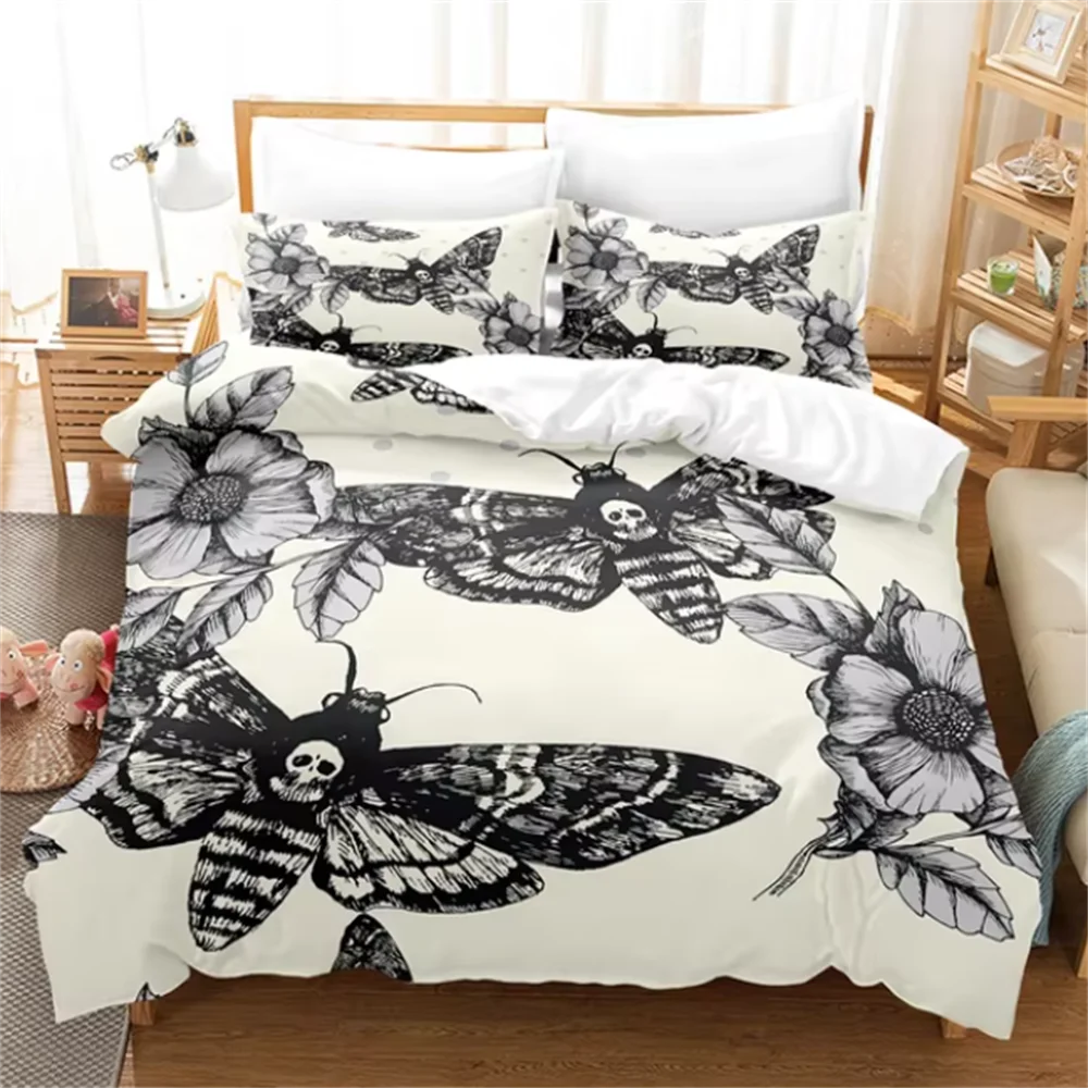 

Death Moth Black Bedding Set, Gothic Bedding Set, Skull and Butterfly Cover, Luxury Home Bedding, 2pcs, 3pcs