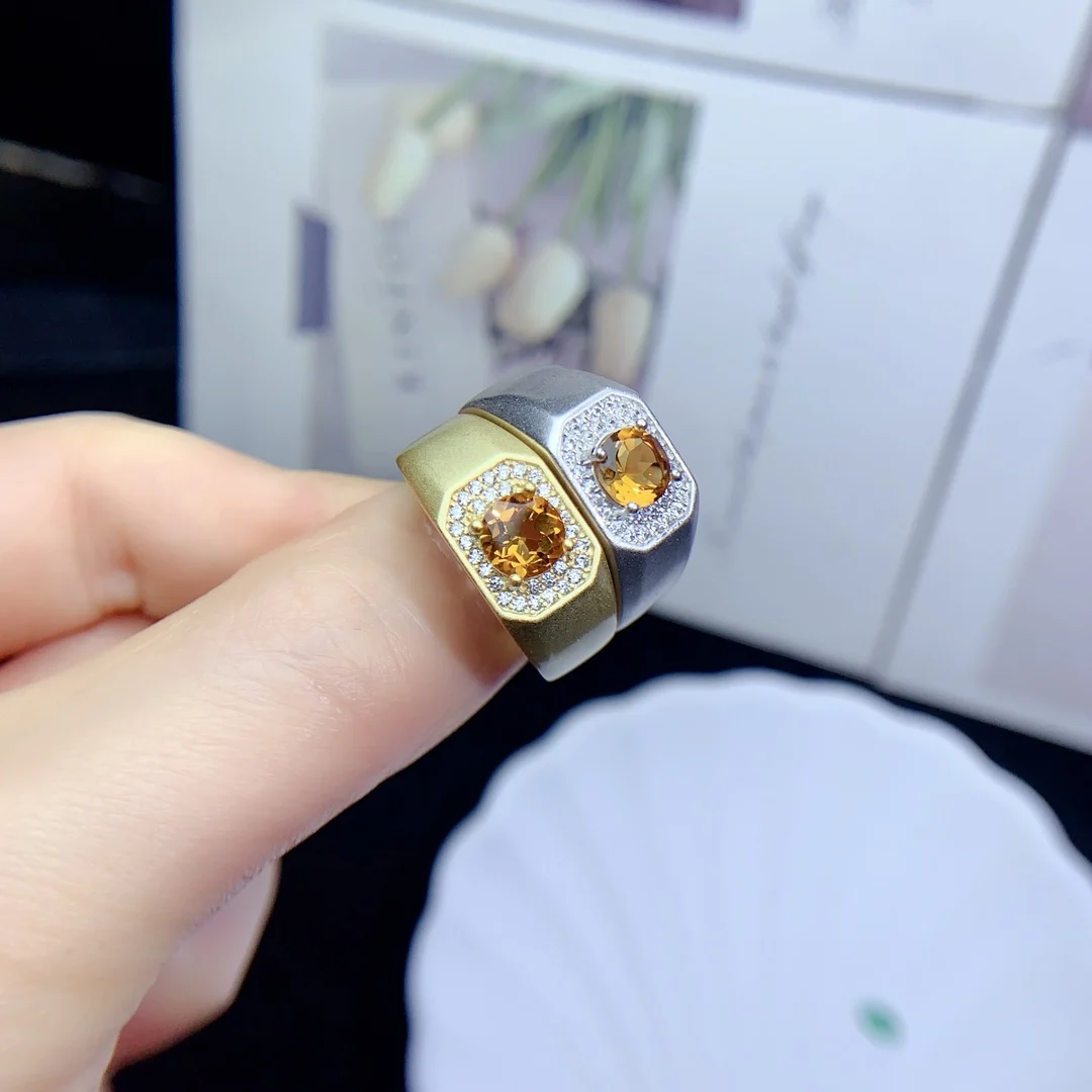 KJJEAXCMY Boutique Jewelry 925 Pure Silver Natural Yellow Crystal Men's Ring Electroplated Platinum and Gold Party Birthday New