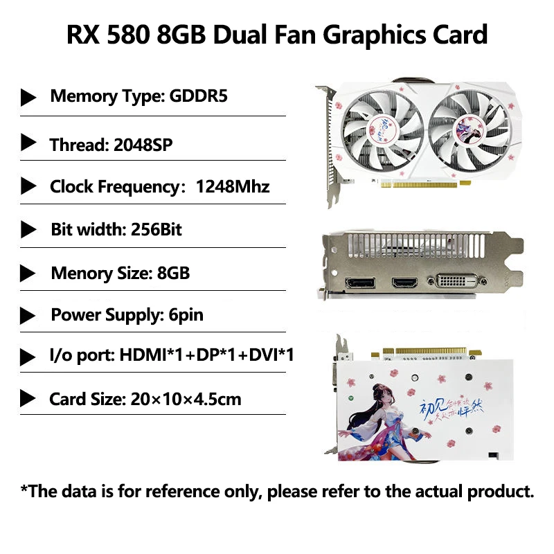 Logtorasia-radeon rx580グラフィックカード,8GB,gddr5, pci Express x16,3.0, 2ファン